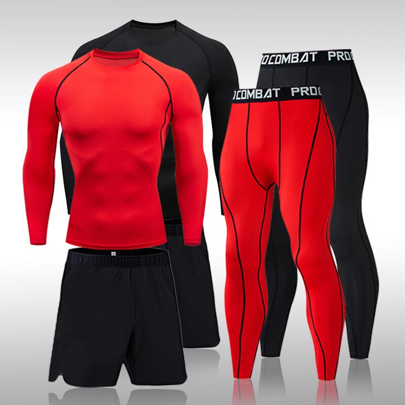 Men&s Running Set Gym Jogging Sports Underwear Skins Compression Fitness MMA Rashgard Male Quick-Drying Tights Tracksuit Suit